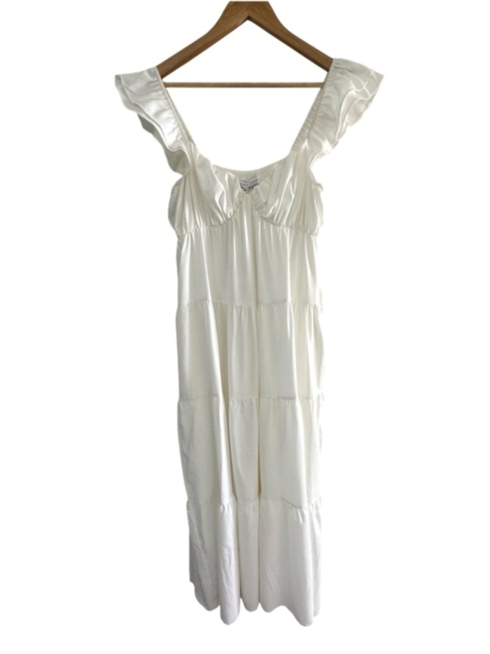 White Cottagecore Milkmaid Midi Dress Ruffle Tiered Romantic NWT XS - Picture 1 of 11
